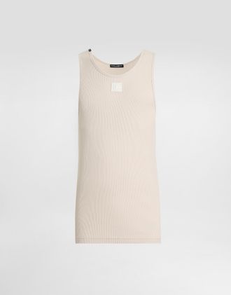 Dolce & Gabbana Ribbed Tank Top - Man T-shirts And Polos Beige Cotton 48