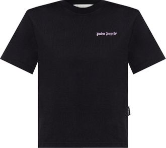Palm Angels logo-embroidered T-shirt - women - Cotton - L - Black