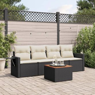 vidaXL Set De Muebles De Jard&iacute;n 5 Pzas Y Cojines Rat&aacute;n Sint&eacute;tico Negro Vidaxl