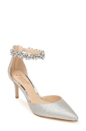 Badgley Mischka Raleigh Pointed Toe Ankle Strap Pump in Silver Glitter at Nordstrom Rack, Size 12