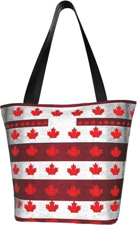 AOOEDM Canadian Flag Pattern Reusable Grocery Bag Shopping Bag Casual Shoulder Bag Handbag for Men Women ECO Market Bag Beach Bag Travel Totes
