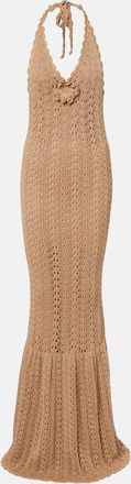 Elie Saab Floral-appliqu&eacute; crochet cotton maxi dress