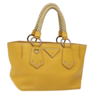 Prada Vintage Leather Yellow Leather Handbag (Pre-Owned)