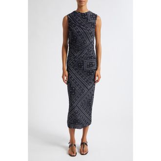 Veronica Beard Sylvani Geo Print Sleeveless Midi Dress in Navy Dove at Nordstrom, Size X-Small