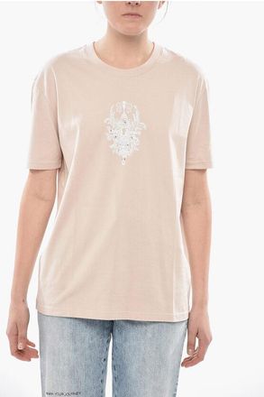 Givenchy Cotton Crewneck T-Shirt with Front Stmpa and Crystals size Xs