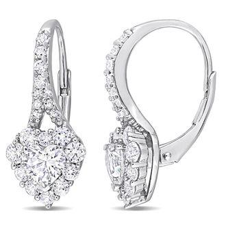 Amour 2 2/5 CT TGW Created White Sapphire Halo Heart Leverback Earrings In Sterling Silver