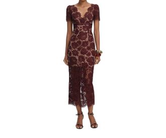 Self Portrait Floral Lace Midi Dress In Burgundy