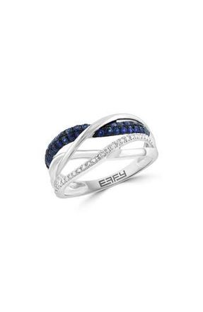 Effy Sterling Silver Blue Sapphire & Diamond Multi Band Ring at Nordstrom Rack, Size 7