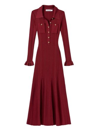 Self Portrait ribbed-knit buttoned midi dress - Red