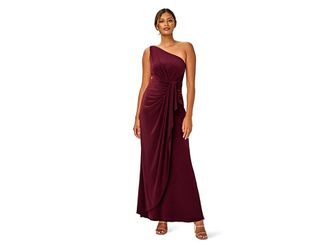 Adrianna Papell One Shoulder Jersey Dress Womens Dress Red Wine : 10, Polyester/Jersey/Elastane