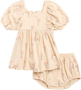 Rylee + Cru Brea Slub Cotton Dress & Bloomers Set in Shell at Nordstrom, Size 12-18M