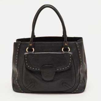Escada Front Pocket Black Leather Tote