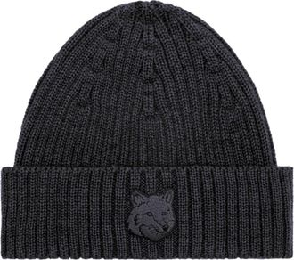 Maison Kitsuné Accessoires, Heren, Zwart, ONE Size, Wol, Vos Hoofd Beanie Hoed