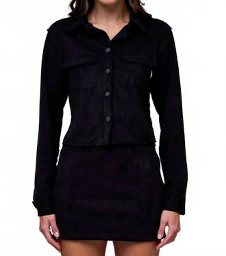 Hidden Jeans Suede Cropped Button Front Shirt In Black
