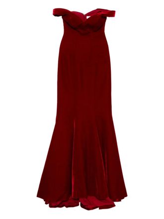 Saiid Kobeisy velvet off-shoulder dress - Red