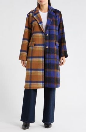 Desigual Plaid Wool Blend Overcoat in Orange at Nordstrom Rack, Size X-Large