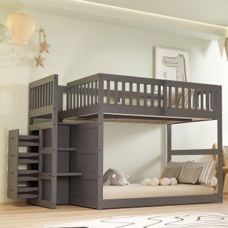 OEM Cama Litera - 140 X 200 Cm - 4 Cajones - Escalera Segura - Madera Gris