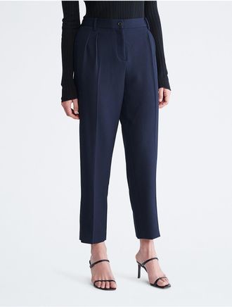 Calvin Klein Womens Pleated Ankle Length Tailored Pants - Blue - 14