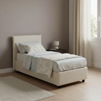 Talamo Italia Cama Individual Catia, Cama Contenedor Con Revestimiento De Tela, 100% Made In Italy, Apertura Frontal, Con Colch&oacute;n Cm 80x200 Incluido, Beige, Con Emb