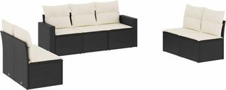 vidaXL Vidaxl - Set De Comedor De Jard&iacute;n 7 Pzas Y Cojines Rat&aacute;n Sint&eacute;tico Negro