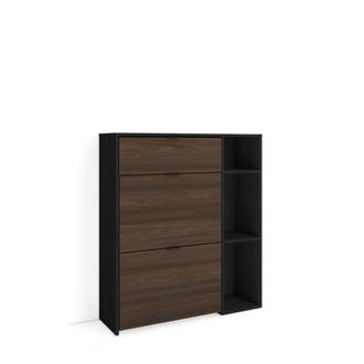 Skraut Home Zapatero efecto madera Negro y Roble oscuro 90x27x102cm