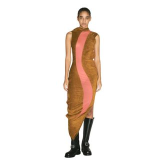 Kiko Kostadinov Contrastpaneel Asymmetrische Zoom Jurk - Dames - Casual kleedjes - Bruin - 2XS - Kleedjes