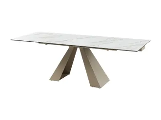 Vente-Unique Tavolo da pranzo allungabile da 6 a 10 coperti in Ceramica e Metallo Effetto marmo Bianco e Beige - LOZIPA di Pascal MORABITO