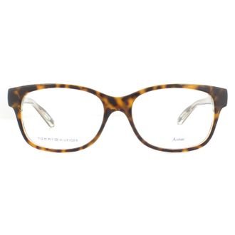 Tommy Hilfiger Rectangular Unisex Havana Transparent Grey Glasses - Brown - One Size