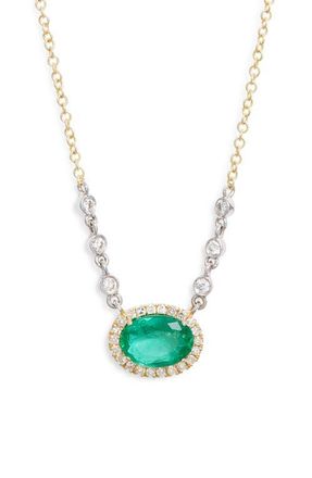 Meira T Emerald Pendant Necklace in Yellow at Nordstrom, Size 18
