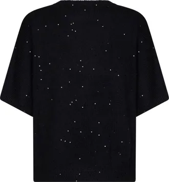 Brunello Cucinelli Womens Sweater Black Sequin-Embellished Lyocell