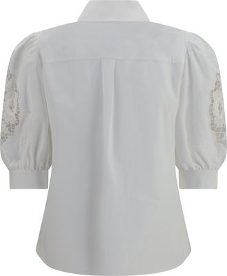 Valentino Womens Shirt With Sangallo Lace Sleeves Bianco Ottico Cotton