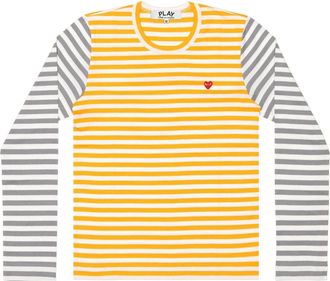 Comme Des Gar&ccedil;ons L/S Bi-Colour Striped Small Emblem T-Shirt Yellow Grey AZ-T318-051-2