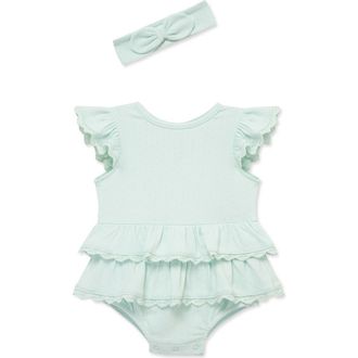 Little Me Aqua Lace Bubble Bubble Romper & Headband Set at Nordstrom, Size 12M