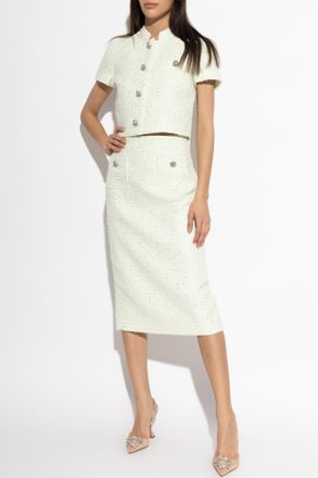 Self Portrait Tweed Skirt With Shimmering Sequins, Womens, Green