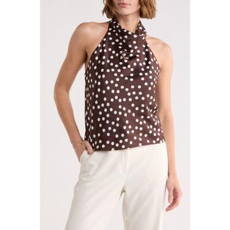 Renee C Polka Dot Satin Halter Top in Brown at Nordstrom Rack, Size X-Small