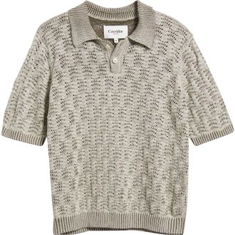 Corridor Cable Lace Stitch Pima Cotton Polo in Natural at Nordstrom, Size Xx-Large