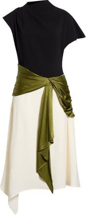 Staud Davina Mock Neck Asymmetric Dress in Black/pear Multi at Nordstrom, Size 10