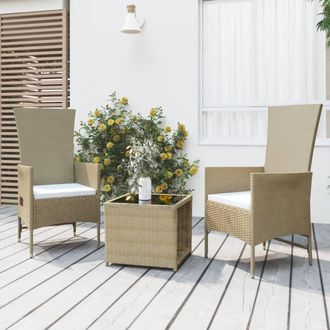 vidaXL Juego De Muebles Jard&iacute;n 3 Piezas Acero Y Rat&aacute;n Sint&eacute;tico Beige Vidaxl