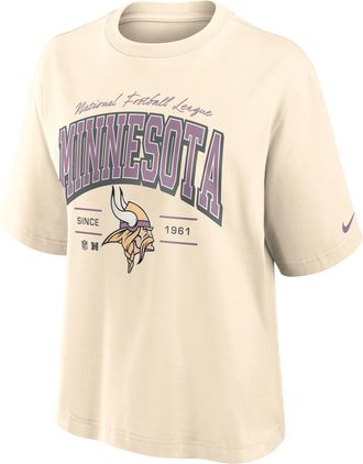 Nike Minnesota Vikings Vintage Mod Boxy Nike Womens NFL T-Shirt in White | 01CM15A9M-U9E