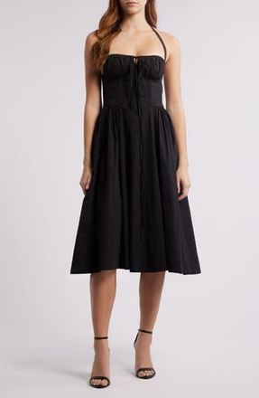 Rare London Halter Neck Corset Bodice Cotton Dress in Black at Nordstrom Rack, Size Medium