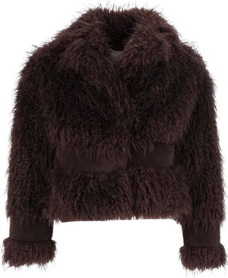 DIEGO M Abrigo de piel sint&eacute;tica estilo Mongolia con inserciones de piel sint&eacute;tica Rex - Jackets - Mujer - Marr&oacute;n - S