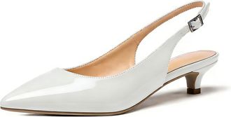 EDEFS White Patent Slingback Heels for Women 1.5 Inch Low Kitten Heel Pointed Toe Court Shoes for Work Office and Evening Wear UK2