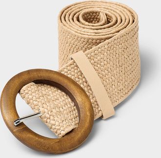 Simons Womens Wooden buckle braided faux-straw wide belt