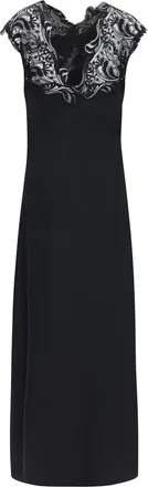 Ferragamo Womens Silk Dress With Lace Nero