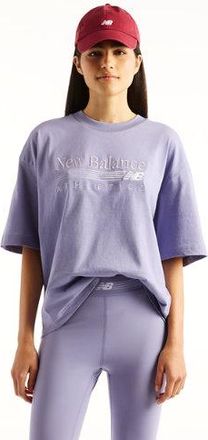 New Balance Mujer Trackside Oversized T-Shirt en P&uacute;rpura, Jersey de algod&oacute;n, Talla 2XL