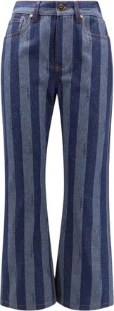 Fendi Katoenen Jeans met Pequin Strepen - Dames - Flared Jeans - Blauw - XS - Katoen - Jeans