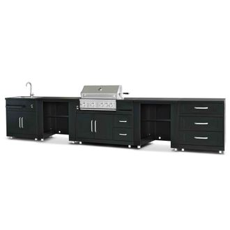 Oviala Cocina de exterior en &aacute;ngulo de 5 elementos con fregadero y barbacoa