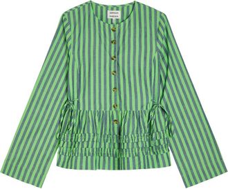 Damson Madder Madison Striped Cotton Blouse - Green - 16 (UK16 / XL)