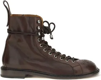 Versace Brown Calf Leather Bos Taurus Lace-Up Mens Boots