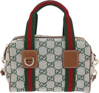 Gucci Web Boston Gg Canvas Green Canvas Handbag (Pre-Owned)